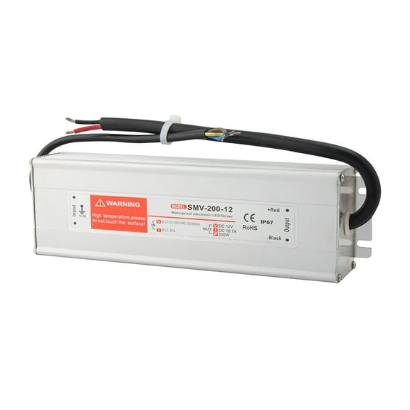 LMENGER Waterproof SMV200W 12V 16.7A Power Supply DC Constant Voltage LED Driver Input 85-132/170-264VAC with Thick Power Cords Suitable for Light Strips, Advertising Light Boxes
