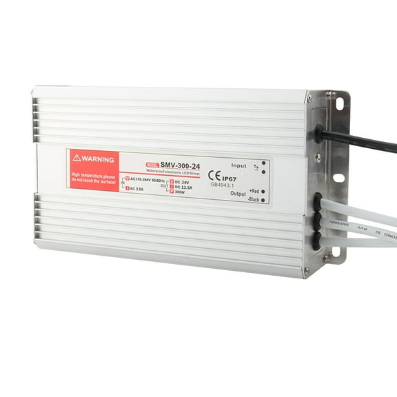 LMENGER Waterproof SMV300W 24V 12.5A Power Supply DC Constant Voltage LED Driver Input 85-132/170-264VAC with Thick Power Cords Suitable for Light Strips, Advertising Light Boxes