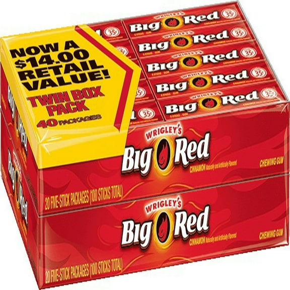 LMHF Big Red chewing gum, Cinnamon,40 pack, 5 sticks per pack