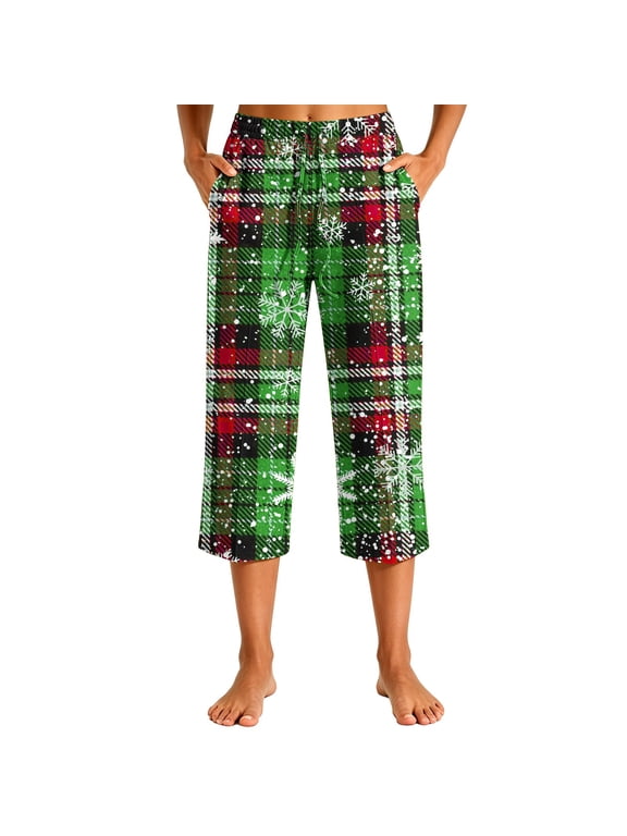 Women Christmas Pajama Pants Elastic Waisted Drawstring Graphic Sleepwear Capri Pj Bottoms Christmas Gifts for Women(Multicolor-19,Medium)