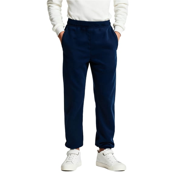 LMIIYEG Kids Boys Uniform Pants Winter Fleece Lined Pull on Sweatpants Thermal Comfy Elastic Waist Jogger Pants(Navy,12-13 Years )