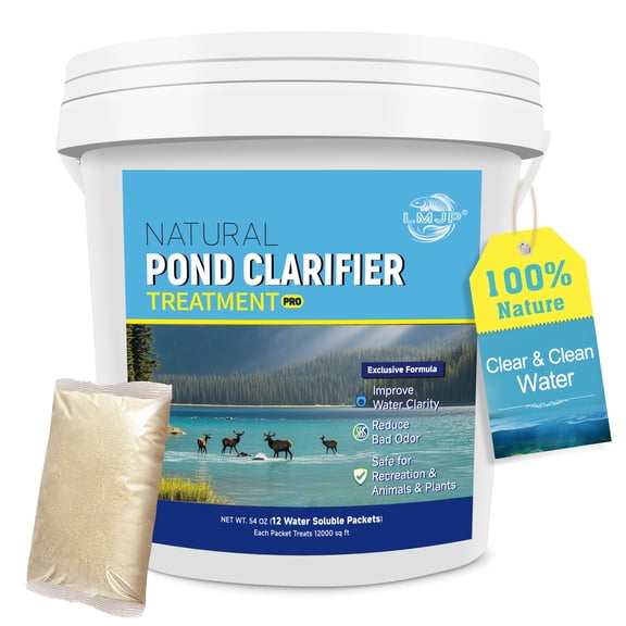 LMJP Pond Clarifier Treatment 12 Packets Natural Pond Water Clear for Outdoor Lakes Beneficial Enzymes to Improve Water Clarity & Eliminate Odor Treats Up to 144000 Sq Ft