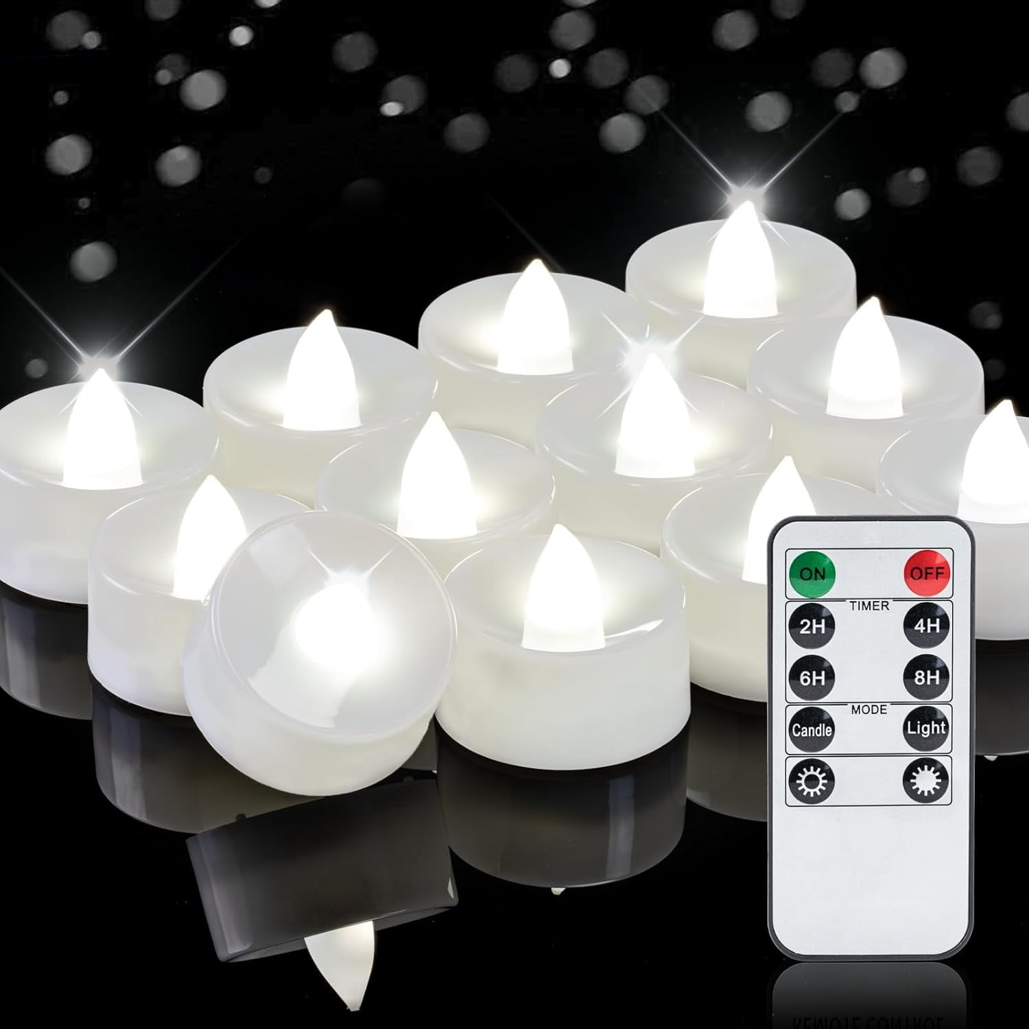 LMJSHOP 12-Pack Remote Flameless LED Battery Tea Light Candles, 400+Hrs ...