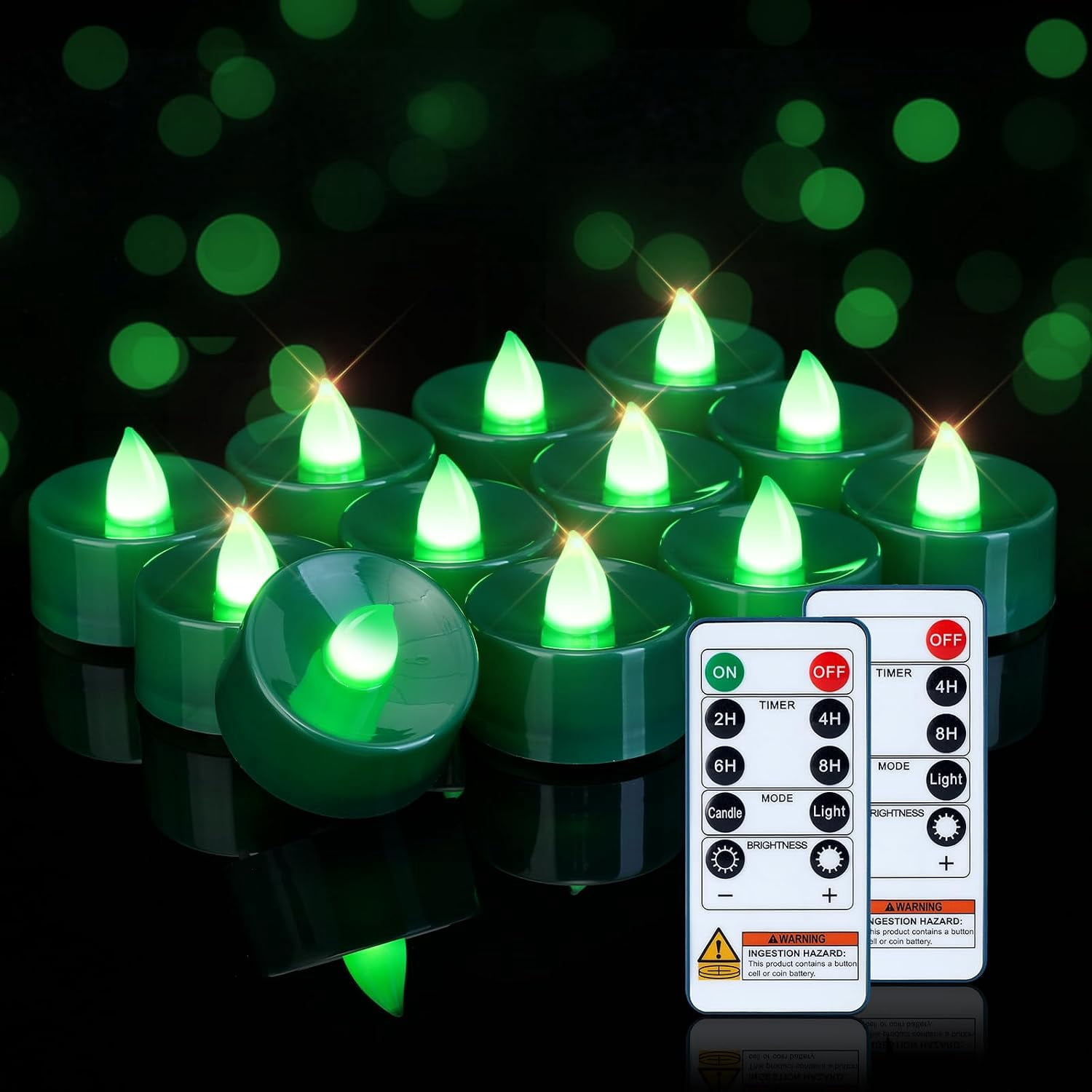 LMJSHOP 24-Pack Green Remote Flameless Battery Tea Light Candles, 400 ...