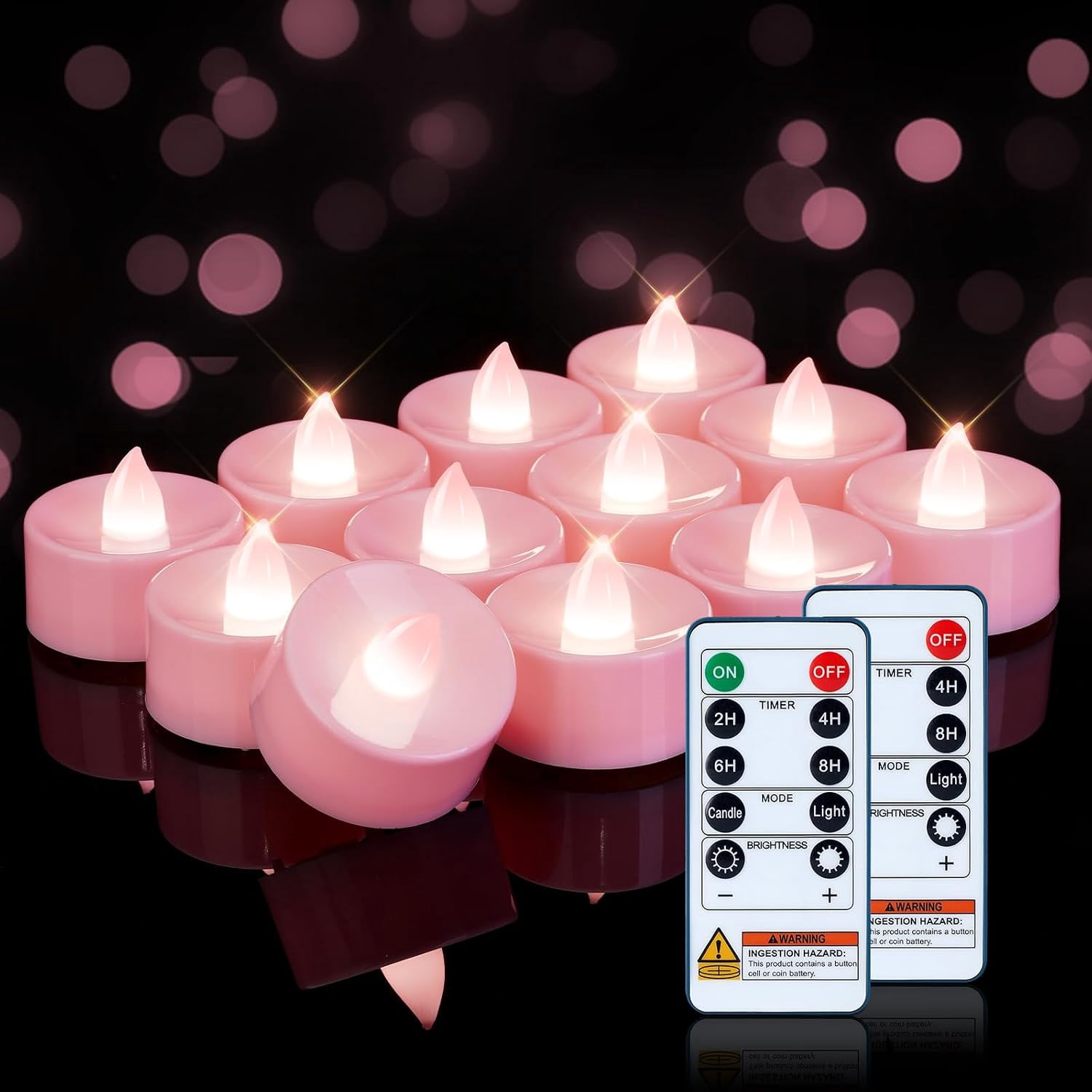 LMJSHOP 24-Pack Pink Remote Flameless Battery Tea Light Candles, 400 ...