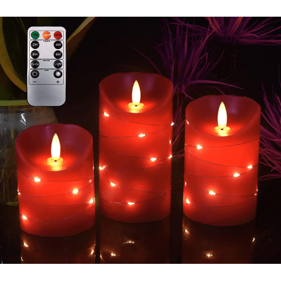 Led Remont LMJSHOP red LED flameless Candle with Embedded Star String, 3-Piece Set ...