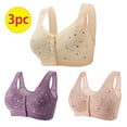 thumbnail image 1 of LMKIHUSA 3 Pack Daisy Bras for Older Women,2024 Front Close Button Cotton Bras Comfortable Full Support Wide Back No Underwire Bras,Purple,S, 1 of 6