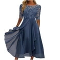 thumbnail image 1 of LMKIHUSA Chiffon Dresses for Women,Wedding Duest Dresses for Women,2024 Summer Elegant Lace Patchwork Party Dress,Trendy Irregular Hem Formal Dress,Navy,XL, 1 of 1