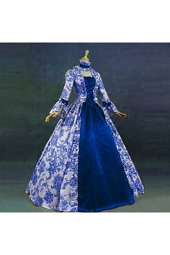 Halloween Dresses for Women Long Sleeve,Womens Victorian Dress Renaissance Flare Sleeve Dress Corset Gothic Vintage Dress Medieval Halloween Gown Costume,Dark Blue,XXXXXL