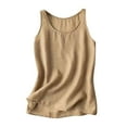 thumbnail image 1 of LMKIHUSA Linen Tank Tops for Women 2024 Summer Vacation Lounge Tops Loose Fit Vest Solid Color Sleeveless Round Neck Lightweight Camisole Shirts,Khaki, 1 of 3