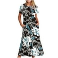 thumbnail image 1 of LMKIHUSA Long Dresses for Women 2024 Summer Casual Short Sleeve Boho Flowy Sundress Trendy Crewneck Floral Print Tiered Vintage Maxi Dress with Pockets,Black S, 1 of 4