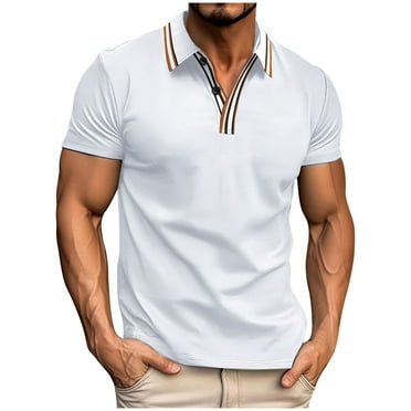 LMKIHUSA Mens Polo Shirts Muscle Casual Short Sleeve Button Lapel Neck Regular Fit Golf Shirt Summer Textured Stretch Tees,White,XXXL