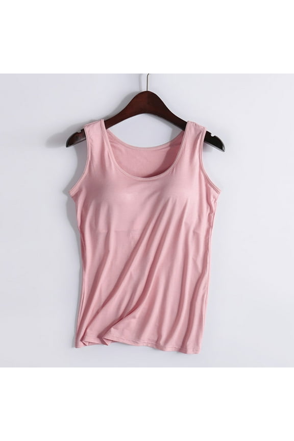 Plus Size Cami with Built in Bra,Tank Top with Built in Bra for Women Modal Built-in Bra Padded Camisole Stretch Cami Undershirt Yoga Tanks Tops 2024