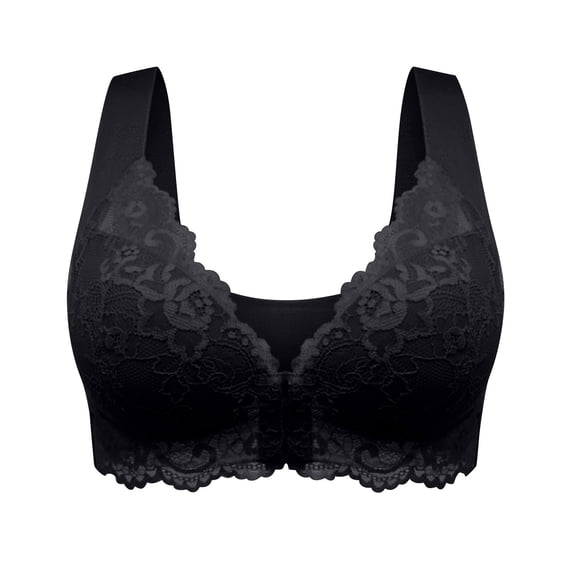 LMKIHUSA Plus Size Front Closure Lace Bra Unlined Sexy See Through Deep V Neck Underwire Bra Comfort Wireless Bras Women Everyday Bralette,Black,XXXXXXL