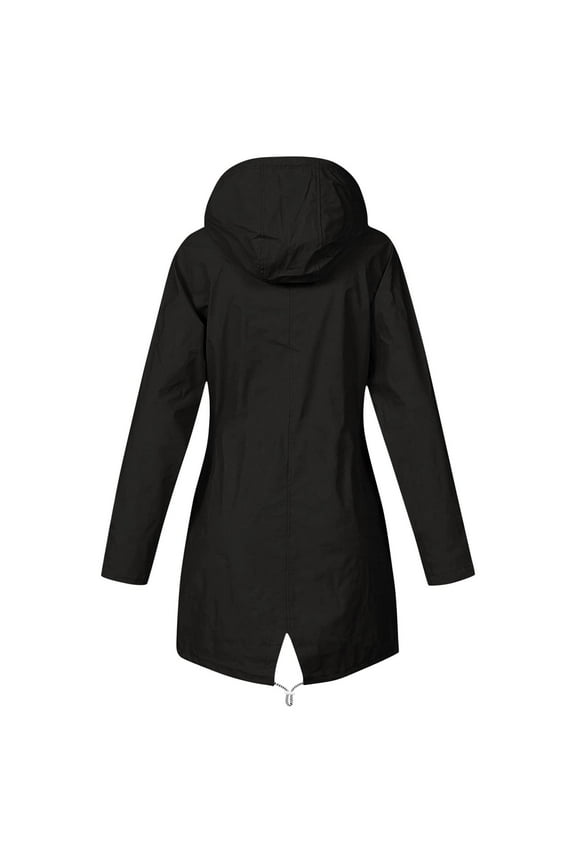 Rain Coat Women,Women's Raincoats Waterproof Rain Jacket Lightweight Striped Liner Outdoor Hooded Trench Coats Long Sleeve Zip Up Drawstring Windbreaker Raincoat,Black,XXL