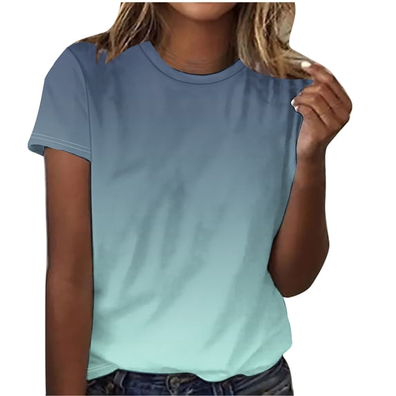LMKIHUSA Short Sleeve Blouses for Women Summer Gradient Color Ladies Tunic Tops Round Neck Tees Spring Blouses with Pockets 2024,Army Green M