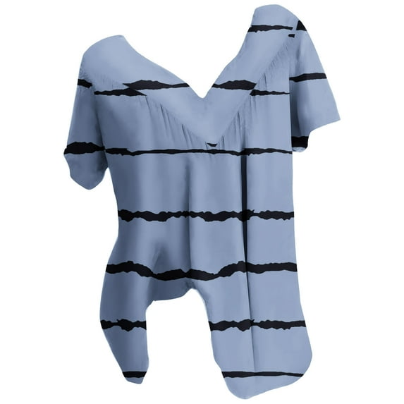 LMKIHUSA Striped Plus Size Tops for Women 2024 Summer Trendy T-Shirts Fashion V-Neck Pullover Short Sleeve Tunics Dressy Casual Tess Blouse,Navy XXL