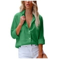 thumbnail image 1 of LMKIHUSA Summer Button Down Shirts for Women Cotton Linen Collared Tops Long Sleeve Gauze Blouses Sexy Casual Work Clothing 2024,Green XXL, 1 of 5