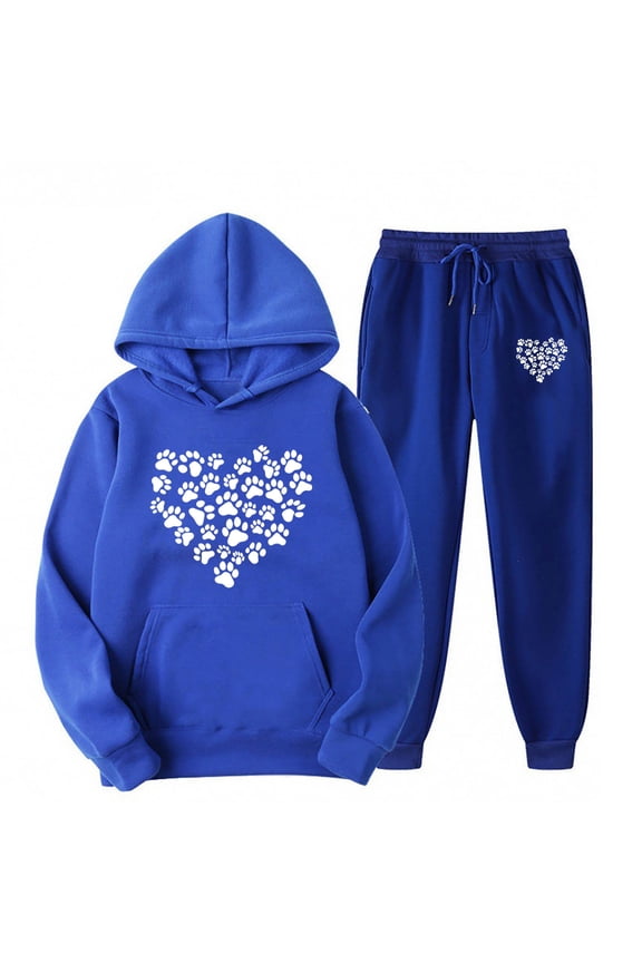 Sweat Suit Women Plus Size,Womens Hoodie Tracksuits 2 Piece Outfits Cute Heart Print Long Sleeve Pullover Top Casual Jogger Sweatpants Lounge Set with Pockets,Blue,M