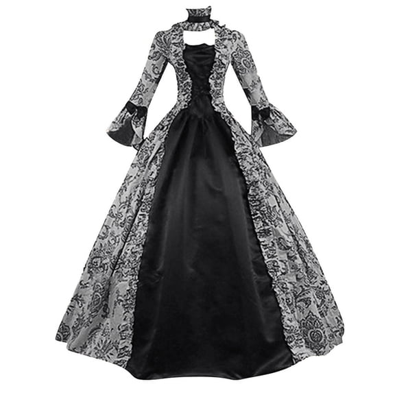 LMKIHUSA Victorian Dress for Women Gothic,Women's Rococo Ball Gown Dress 18th Century Marie Antoinette Wedding Dress Halloween Costumes Woman 2024 Bowknot Bell Sleeve Dresses,Black,M