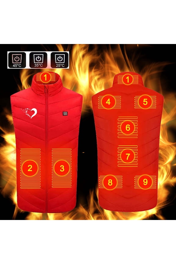 Women's Heated Fleece Vest,Heated Vest for Men Women Softshell,Smart Control,9 Heating Zones,Lightweight Heated Vest USB Charging Heated Jacket(Not Included Battery),Red,L