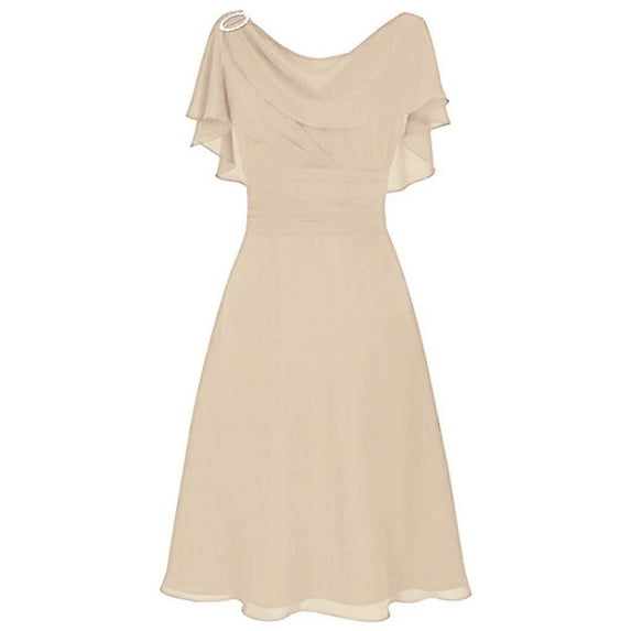 LMKIHUSA Womens Flare Sleeve Mesh Dress Solid Color Cowl Neck Cocktail Party Evening Ruched Dress High Waisted Bridesmaid Dress,Beige,XL