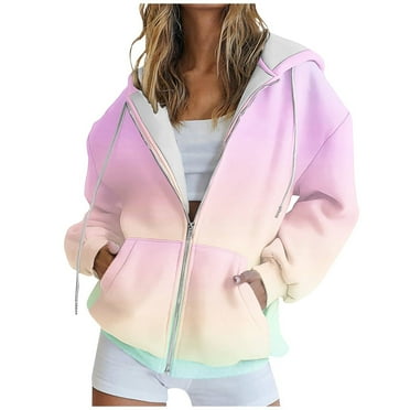 LMKIHUSA Zipper Hoodies for Women,Women's Gradient Tie Dye Hooded Sweatshirts 2024 Trendy Y2K Jacket Zip Up Long Sleeve Plus Size Sweatshirt Drawstring Coat,Multicolor,S