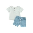 thumbnail image 1 of LMLYSoH 2Pcs Baby Boy Summer Outfits, Short Sleeve Button Down Pocket Tops + Shorts Set Toddler Clothes, 1 of 8
