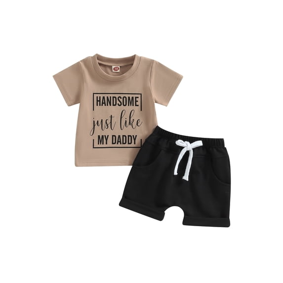 LMLYSoH 2Pcs Baby Boy Summer Outfits, Short Sleeve Letter Print T-Shirt + Tie Front Shorts Set