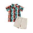 thumbnail image 1 of LMLYSoH 2Pcs Toddler Boys Summer Outfits, Short Sleeve Graphic Print Button Down Shirt + Shorts Set, 1 of 9
