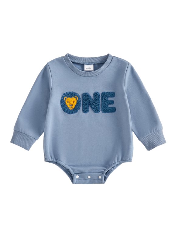Baby Boy 1st Birthday Romper Letter Embroidery Long Sleeve Bodysuit