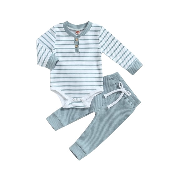 LMLYSoH Baby Boy 2Pcs Fall Outfits Long Sleeve Striped Print Romper + Pants Set Infant Warm Clothes