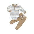 thumbnail image 1 of LMLYSoH Baby Boy 2Pcs Fall Outfits Long Sleeve Striped Print Romper + Pants Set Infant Warm Clothes, 1 of 9