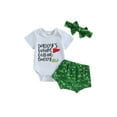 thumbnail image 1 of LMLYSoH Baby Boys Clothes Suits Letter Print Short Sleeve Crew Neck Romper Golf Print Shorts Headband 3Pcs Set, 1 of 8