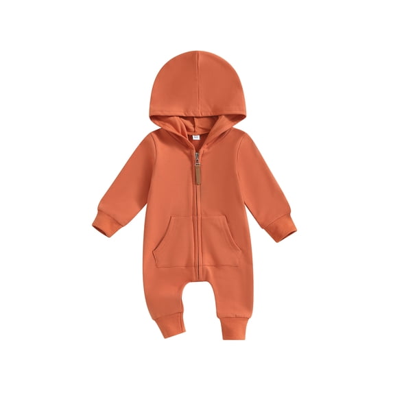 LMLYSoH Baby Boys Girls Fall Jumpsuits Long Sleeve Solid Color Zip Up Hooded Rompers Newborn Outfit
