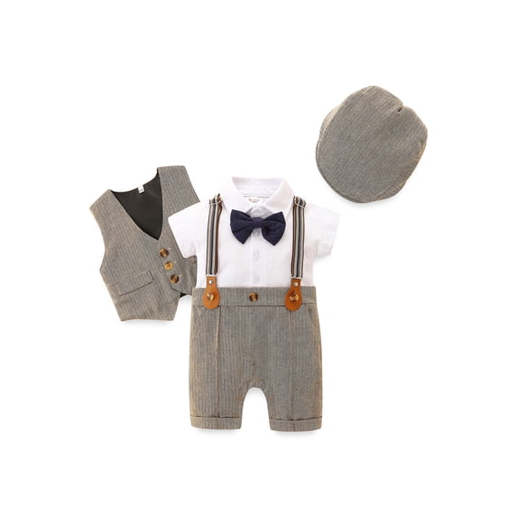 LMLYSoH Baby Boys Jumpsuit Set, Gentleman Short Sleeve Romper + Gilet + Hat Summer Outfit