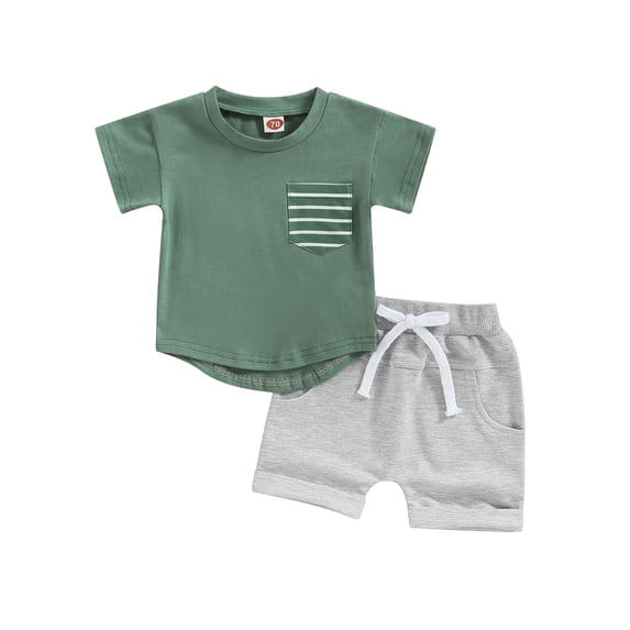 LMLYSoH Baby Boys Shorts Set, Short Sleeve Crew Neck Stripes T-shirt with Elastic Waist Shorts Summer Outfit