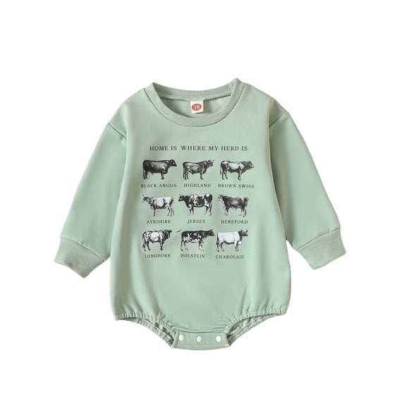 LMLYSoH Baby Fall Romper Casual Long Sleeve Round Neck Cow Print Bodysuit Infant Warm Clothes