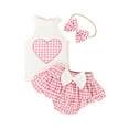thumbnail image 1 of LMLYSoH Baby Girl 3Pcs Summer Outfits, Sleeveless Heart Embroidery Tank Tops + Shorts + Headband Set Infant Clothes, 1 of 8