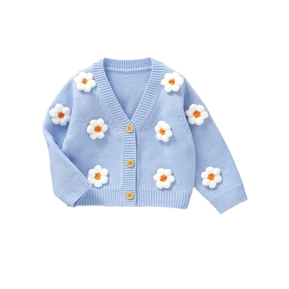 LMLYSoH Baby Girl Cardigan, Long Sleeve V Neck Button Closure Flower Winter Warm Knit Sweater Infant Clothes