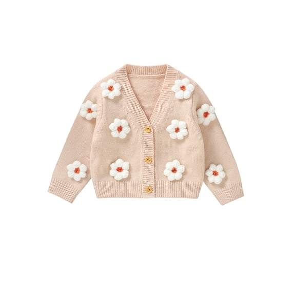 LMLYSoH Baby Girl Cardigan, Long Sleeve V Neck Button Closure Flower Winter Warm Knit Sweater Infant Clothes