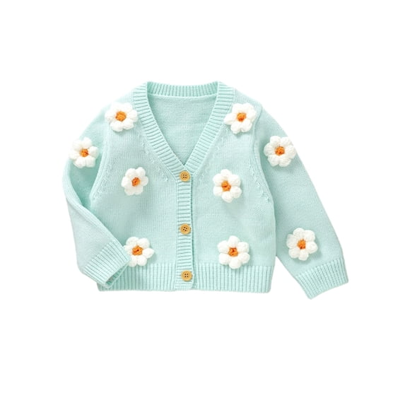 LMLYSoH Baby Girl Cardigan, Long Sleeve V Neck Button Closure Flower Winter Warm Knit Sweater Infant Clothes