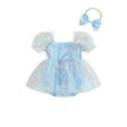 thumbnail image 1 of LMLYSoH Baby Girl Summer Outfits Short Puff Sleeve 3D Flower Romper Tulle Dress with Headband Set 2Pcs Clothes, 1 of 8