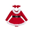 thumbnail image 1 of LMLYSoH Baby Girls 2Pcs Christmas Outfits Long Sleeve Fur Trim Velvet Romper Dress + Headband Set Newborn Clothes, 1 of 9