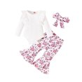 thumbnail image 1 of LMLYSoH Baby Girls 3 Piece Outfits Lace Ruffles Long Sleeves Romper and Pumpkin Print Flared Pants Headband Fall Clothes, 1 of 8