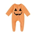 thumbnail image 1 of LMLYSoH Baby Girls Boys Footies Rompers Halloween Clothes Pumpkin Face/Skeleton Pattern Long Sleeve Toddler Fall Bodysuits, 1 of 9