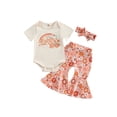 thumbnail image 1 of LMLYSoH Baby Girls Pants Set, Short Sleeve Letters Rainbow Print Romper with Floral Flare Pants and Headband, 1 of 7