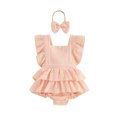 thumbnail image 1 of LMLYSoH Baby Girls Sleeveless Ruffle Romper, Backless Solid Color Jumpsuit, Cute Summer One-piece Clothes, 1 of 8