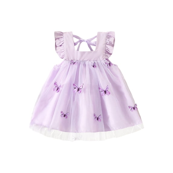 LMLYSoH Baby Girls Summer Dress, Fly Sleeve Square Neck 3D Butterfly Tutu Tulle Dress Infant Outfit