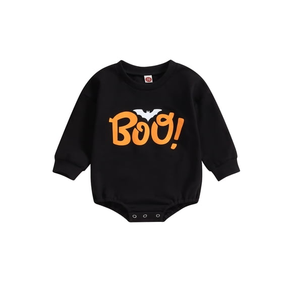 LMLYSoH Baby Halloween Romper Long Sleeve Round Neck Bat Letter Print Bodysuit Newborn Clothes